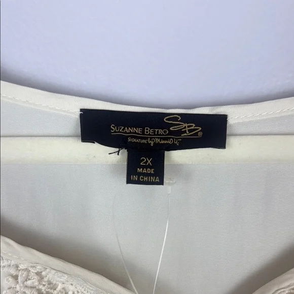 NWT Suzanne Betro Division Signature Ivory Lace Detail Tassel Tunic Size 2X - Picture 3 of 12